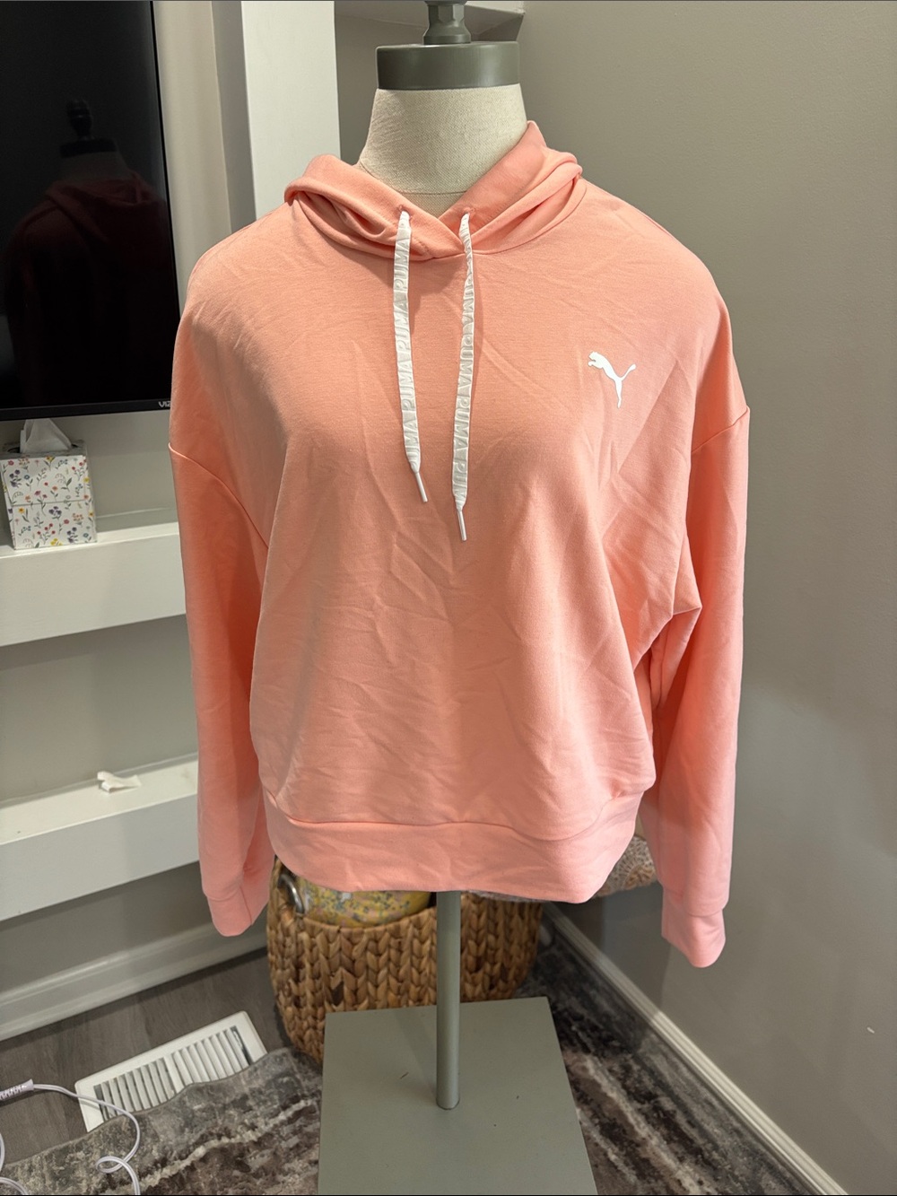 Puma Peach Crewneck Hoodie with White Drawstrings